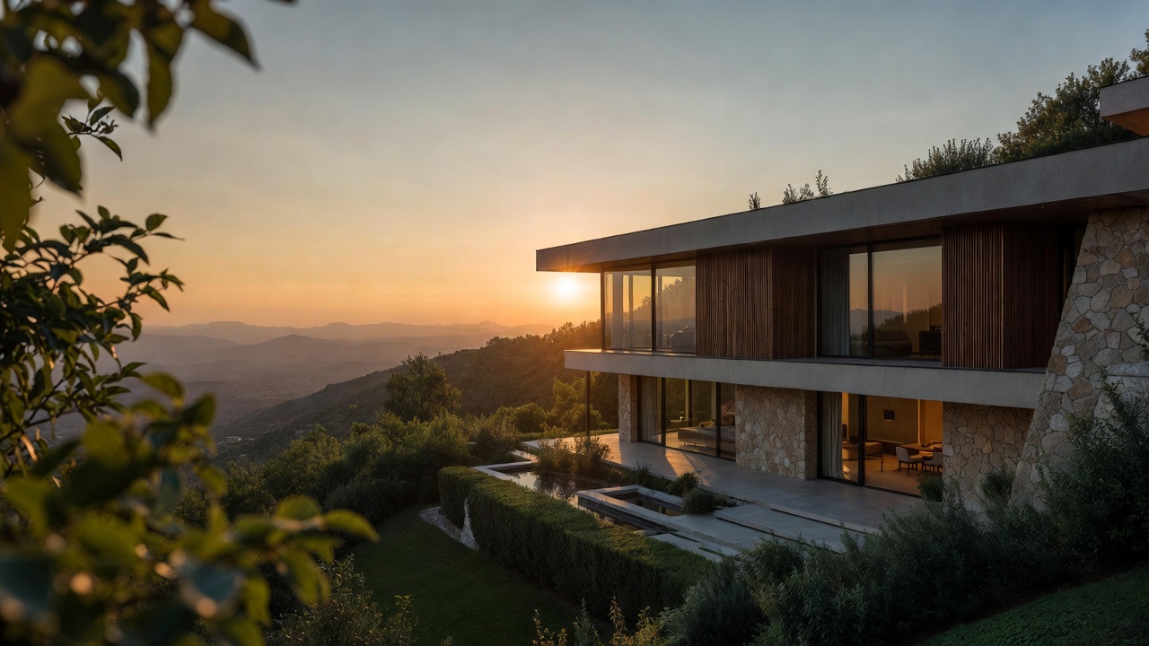 Современный коттедж с террасой и панорамными окнами