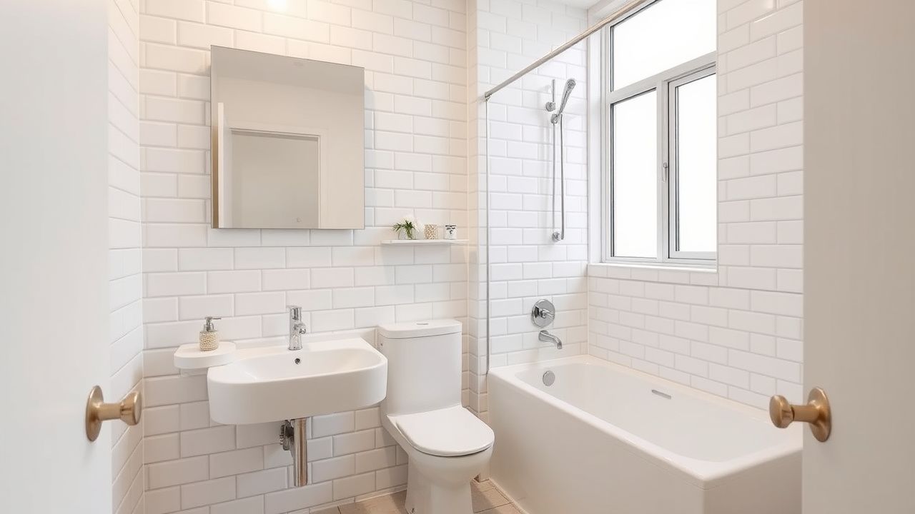 Ванная после инвестиционного ремонта — белая плитка, душевая, лаконично